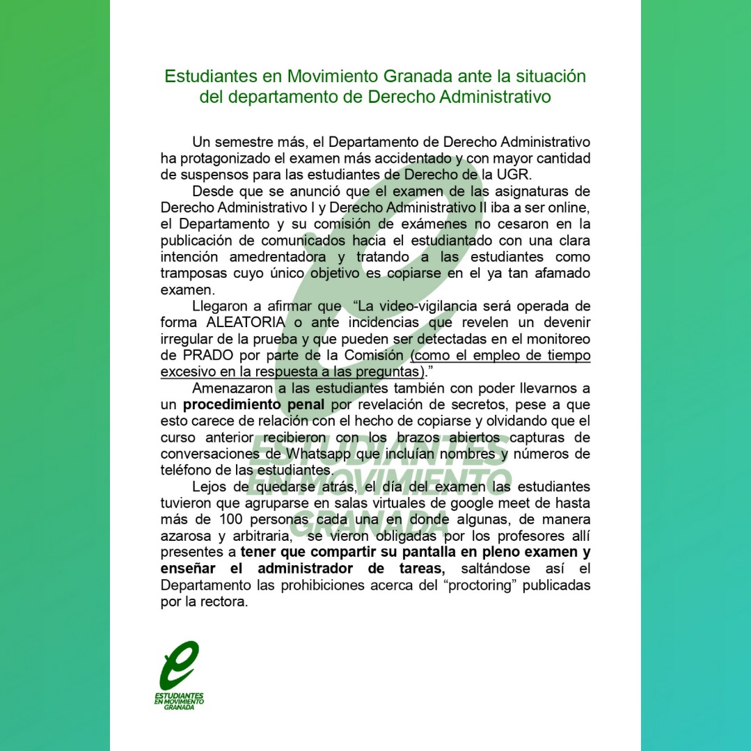 EeMGranada's tweet photo. 📣Os dejamos a continuación el comunicado, además de todo nuestro apoyo a las compañeras que han sufrido este record de suspensos en la asignatura⏩ https://t.co/mbxwUnu3w2