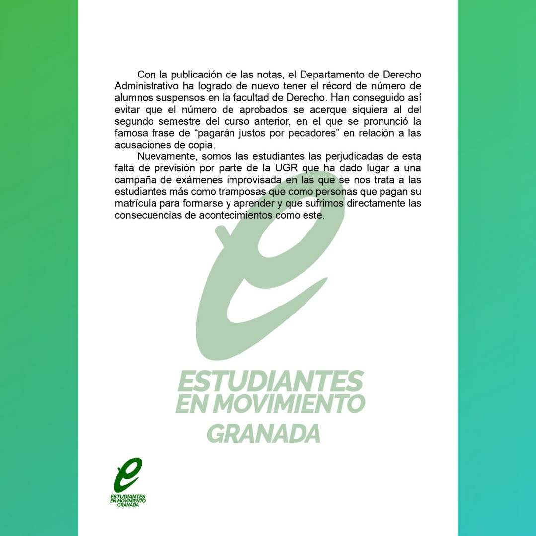 EeMGranada's tweet photo. 📣Os dejamos a continuación el comunicado, además de todo nuestro apoyo a las compañeras que han sufrido este record de suspensos en la asignatura⏩ https://t.co/mbxwUnu3w2