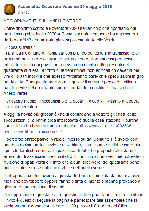 ComLottQuadraro's tweet photo. Cosa è la delibera 143 del comune di Roma? Perchè si chiama Anello Verde se parla anche di cemento?

la prossima specualazione a Roma

https://t.co/KXkasxKgWD https://t.co/riodaGcEfa