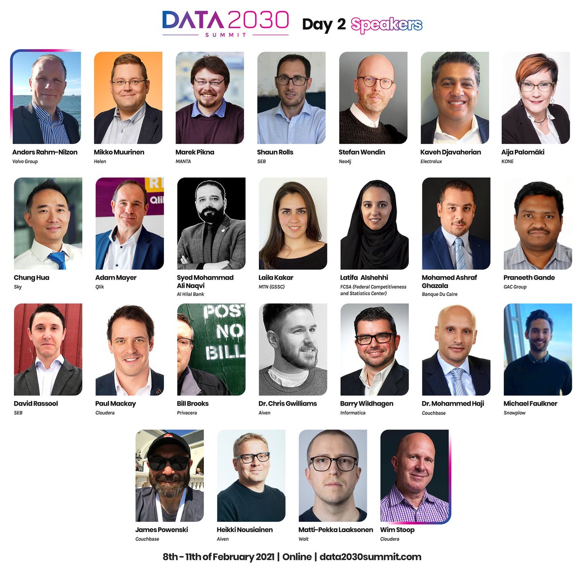 Data2030Summit's tweet photo. 🌟 Day 2 of the 5th annual #Data2030Summit is going on and we're super excited to present all the brilliant speakers presenting and sharing their knowledge and expertise on Cloud Enabled Modern Data Platform on MEA and Nordic Track. #Data2030 #Data2030Summit2021 https://t.co/DwBVbFOHCU