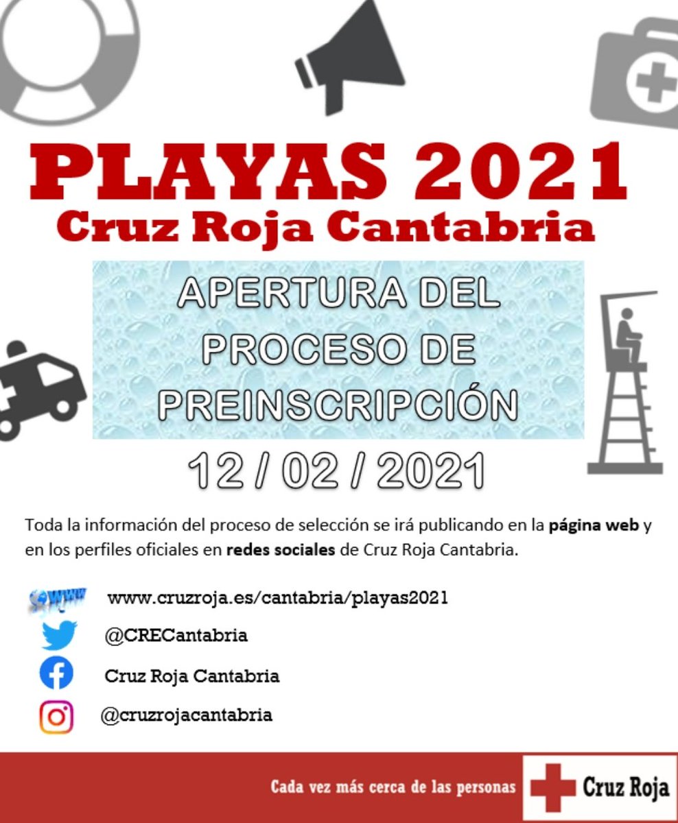 CRECantabria's tweet image. ¿Te gustaría trabajar con @CRECantabria este verano ☀️ en la campaña de #playas2021? 

El día 1️⃣2️⃣ de febrero se abre el plazo para presentar la preinscripción📝

Iremos publicando toda la información en nuestra página web y en nuestros perfiles oficiales en #RRSS