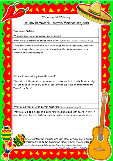 ourladyqop's tweet photo. It is so nice to see the Yr5 children giving such detailed feedback on each other's projects over their Teams work. I can tell how much work went into creating them & after sharing them in our catch-up on Monday, this is lovely to see! 🇲🇽 Keep it up everyone 😊 #olqparestillhere https://t.co/eOeZiirbKP