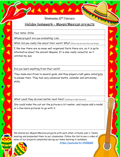 ourladyqop's tweet photo. It is so nice to see the Yr5 children giving such detailed feedback on each other's projects over their Teams work. I can tell how much work went into creating them & after sharing them in our catch-up on Monday, this is lovely to see! 🇲🇽 Keep it up everyone 😊 #olqparestillhere https://t.co/eOeZiirbKP