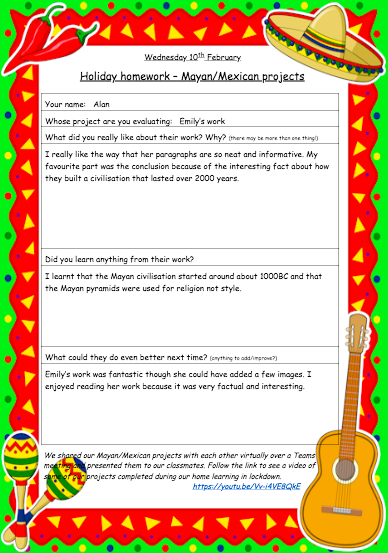 ourladyqop's tweet photo. It is so nice to see the Yr5 children giving such detailed feedback on each other's projects over their Teams work. I can tell how much work went into creating them & after sharing them in our catch-up on Monday, this is lovely to see! 🇲🇽 Keep it up everyone 😊 #olqparestillhere https://t.co/eOeZiirbKP