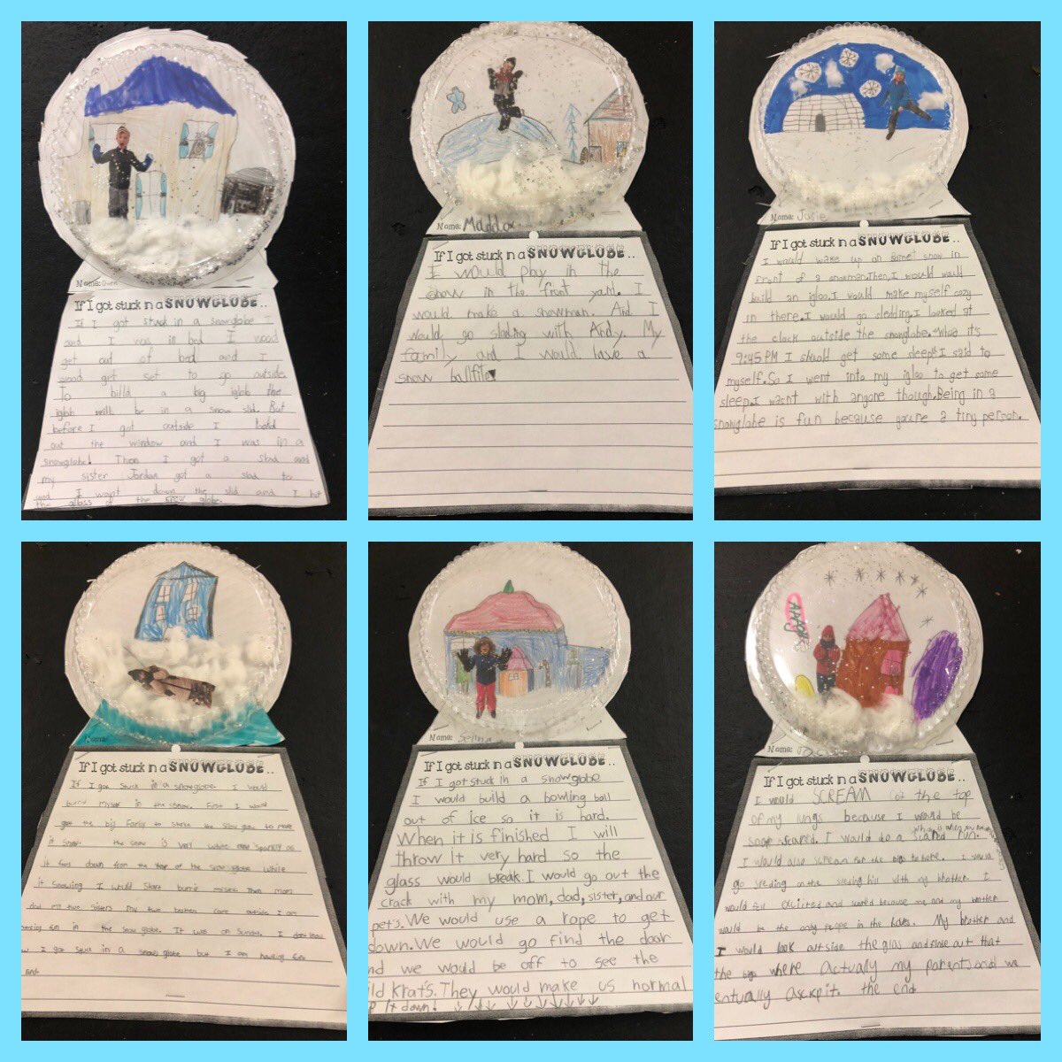 cmilnehrce's tweet photo. “If I were stuck in a snow globe...” writing by 2/3 @keefeleah @TantallonSrElem are complete! Some students even wrote 2 or 3 pages! Great job! @HrceLiteracy https://t.co/LnJOVCfE8k