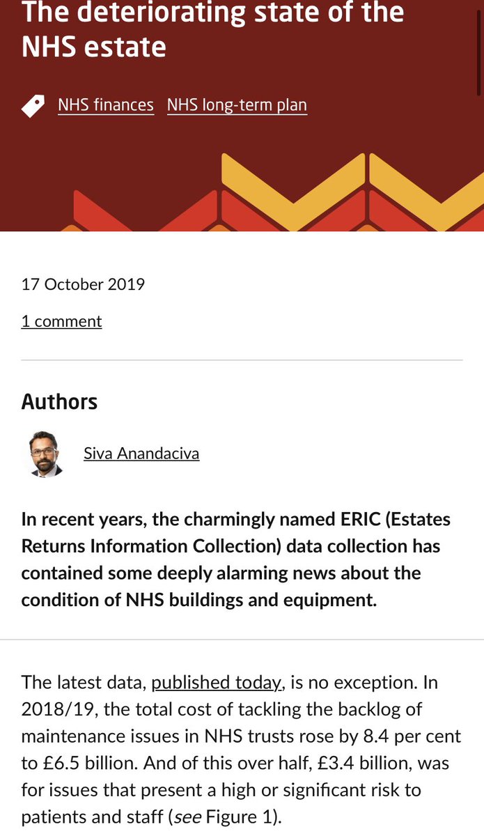As well as a steady buildup of staffing and infrastructure backlogs.40,000 nurse vacancies and £6bn of hospital maintenance left undone ...So severely understaffed and crumbling (literally) hospitals.  https://www.bbc.co.uk/news/av/uk-39913481