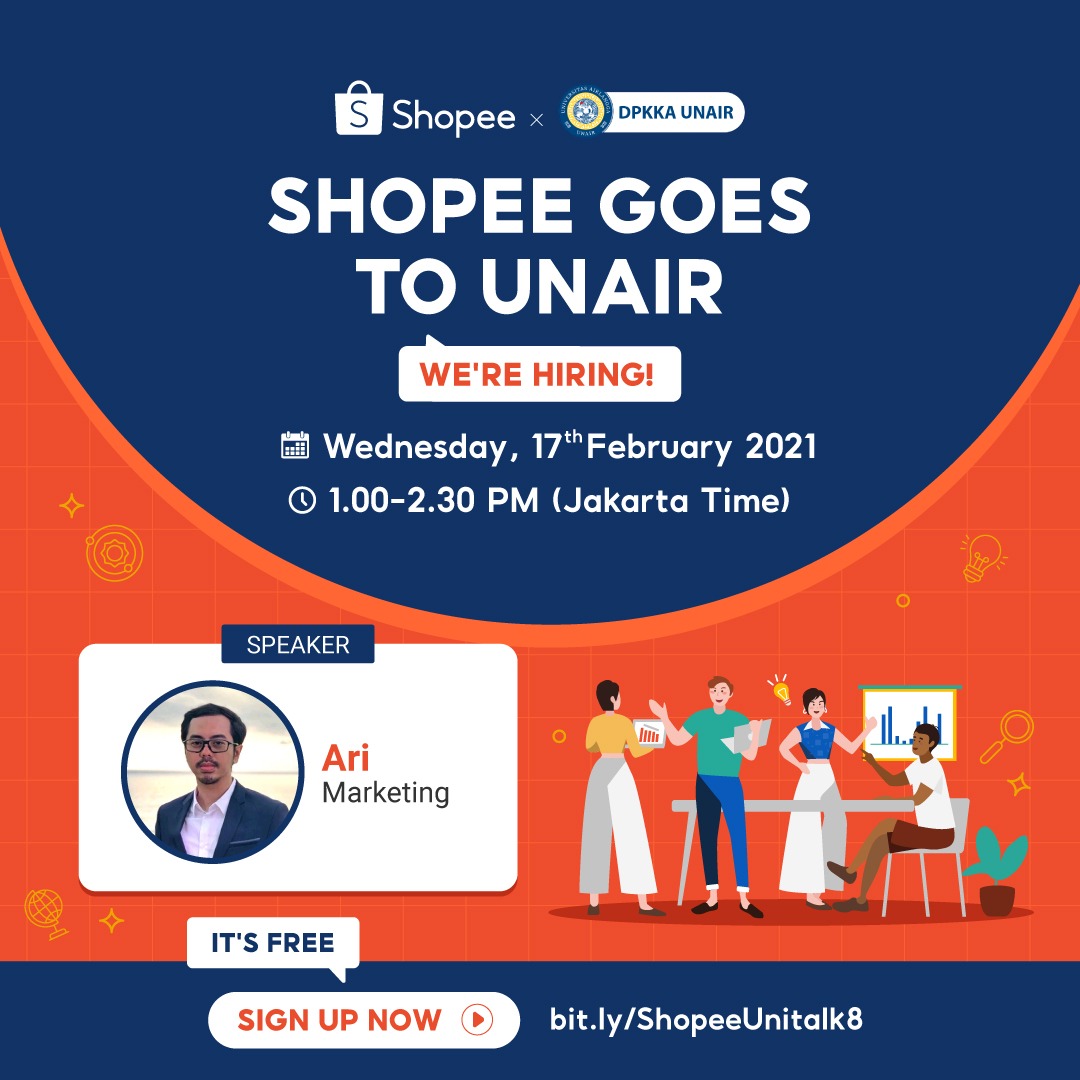 dpkka_unair's tweet image. Shopee is delighted to host a webinar for Unair students! 

The event is aimed to share insightful experiences and stories on how we live the #LifeatShopee tags. We might also give you some tips and tricks to join our force! 

Registration link:
bit.ly/ShopeeUnitalk8