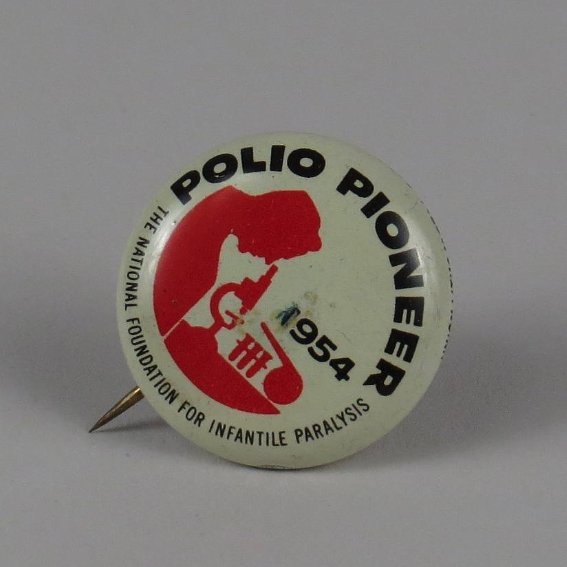 The pin designated the wearer as a "Polio Pioneer" participating in a national trial of the new polio vaccine. With caregiver consent, the Pioneers were American school kids in first, second, and third grades, targeted for the trial because most cases occurred in kids under 10.