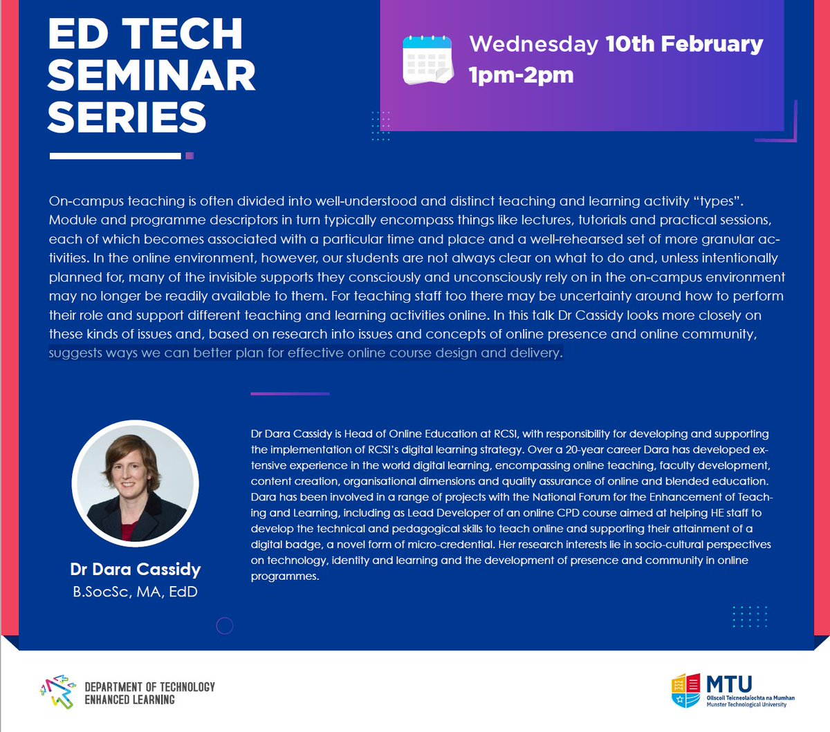 Dr Dara Cassidy <a href="/elvrr/">elvrr</a> from <a href="/RCSI_Irl/">RCSI</a> talking to <a href="/MTU_Cork/">rtewater</a> and <a href="/MTU_Kerry/">IrishSight</a> teaching staff today about online presence and online communities in the #remoteteaching environment -- part of the @MTUCorkTEL #edtech seminar series.