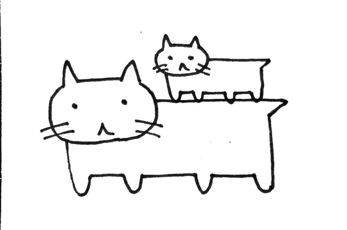 ちい太 合体 ねこ アナログイラスト イラスト好きな人と繋がりたい イラスト初心者 昔から積み木とかブロックが好きで こういう 上に積まれてるような構図も好きです笑