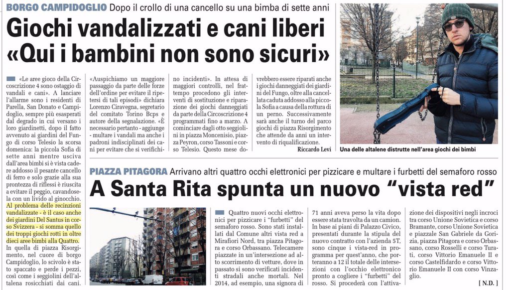 Lorenzo_Cira's tweet photo. Giochi vandalizzati e cani liberi nelle aree gioco della IV Circoscrizione a #Torino oggi su @CronacaQui_To @RiccardoLevi1 riprende una mia #dichiarazione mentre a breve verrà presentata un #interpellanza in Consiglio Comunale https://t.co/VkSCviXnTj
