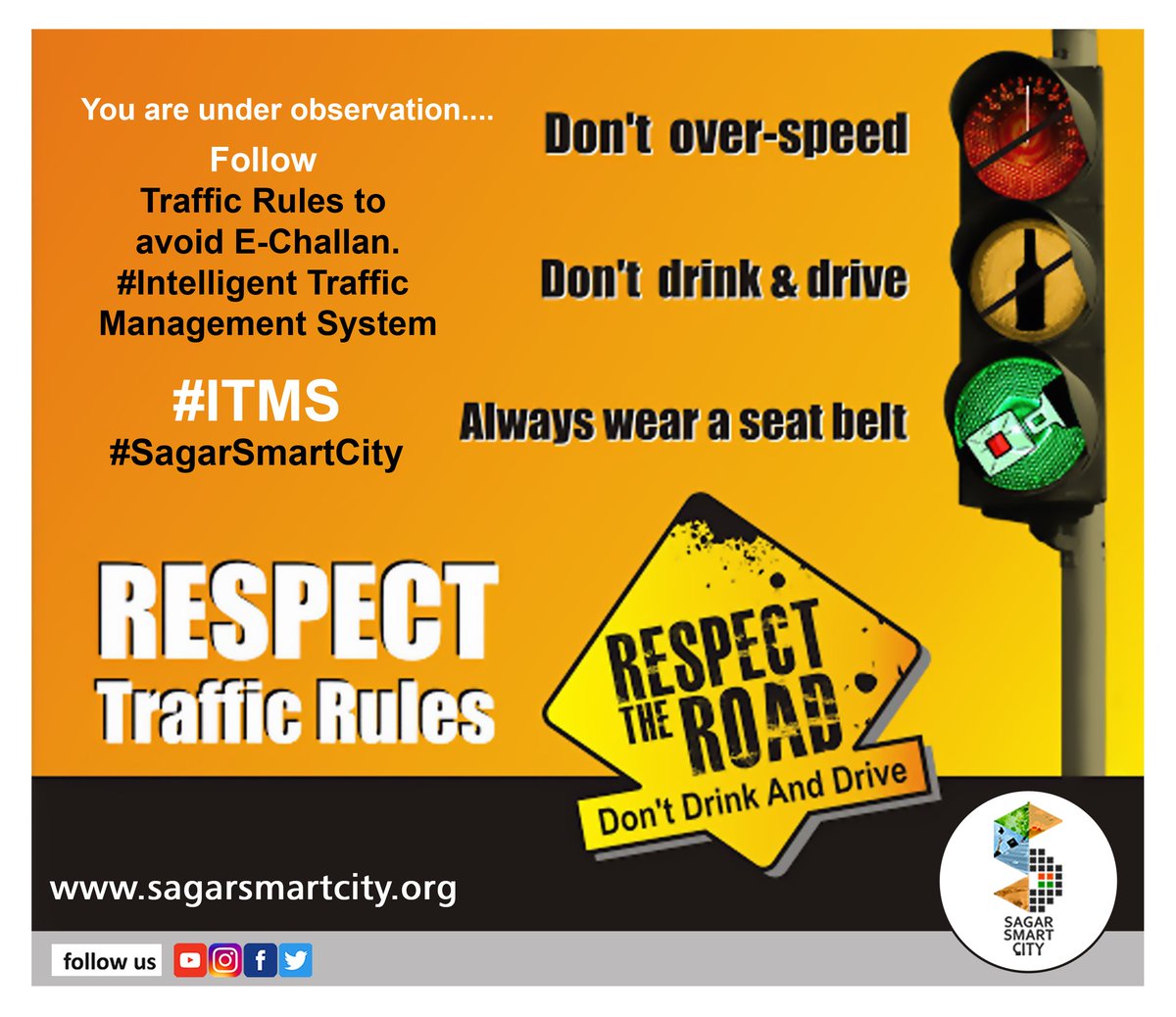 city_sagar's tweet image. You are under observation....
Follow
Traffic Rules to avoid E-Challan.

#IntelligentTrafficManagementSystem
#ITMS
#sagarsmartcity