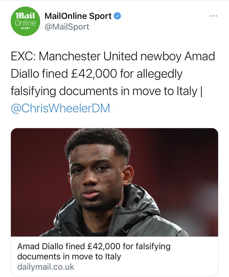 This is quite a revealing way of reporting an investigation into child trafficking. Amad Diallo was 10 when he moved to Italy; he and brother Hamed (then aged 12, now at Sassuolo) were exploited by a false parent. They were too young to face legal charges. Facts matter.