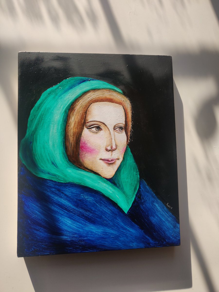 My lastest painting: 'Beatrice in Blue', oil on wooden board 🙌 #art #artistsontwitter #artist #artwork #portrait #dailyart