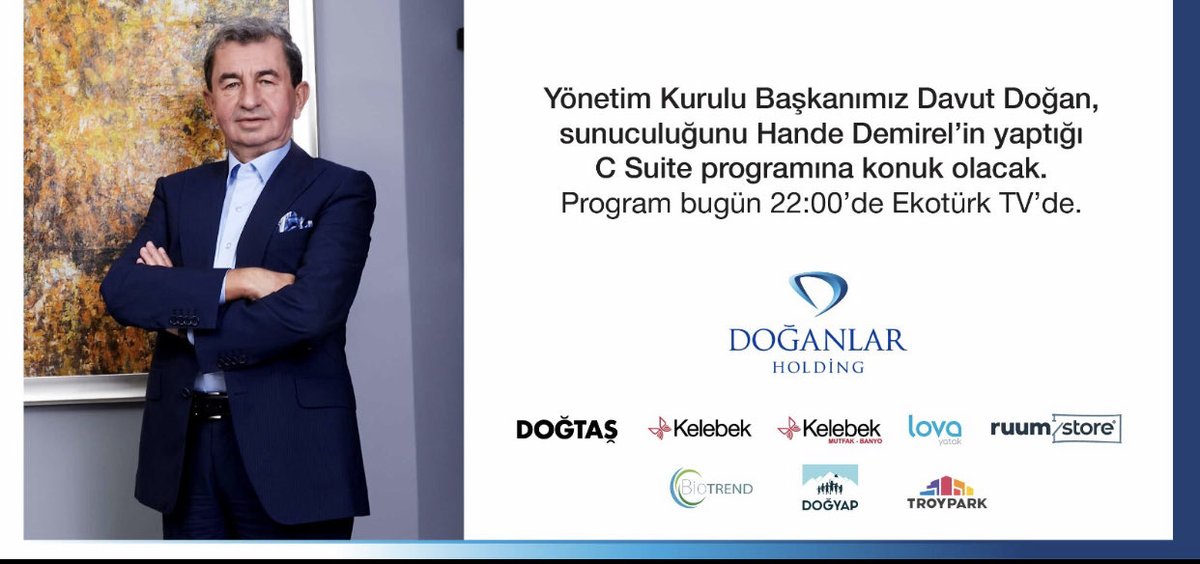 Bugün saat 22 de ⁦<a href="/Ekoturktv/">EKOTÜRK</a>⁩ de ⁦<a href="/HandeDemireltv/">Hande Demirel</a>⁩ programında olacağım. Bekleriz. 
⁦<a href="/doganlarholding/">Doğanlar Holding</a>⁩ 
⁦<a href="/Dogtas/">Doğtaş</a>⁩ 
⁦<a href="/kelebekmobilya/">Kelebek Mobilya</a>⁩ 
⁦<a href="/lovayatak/">Lova Yatak</a>⁩