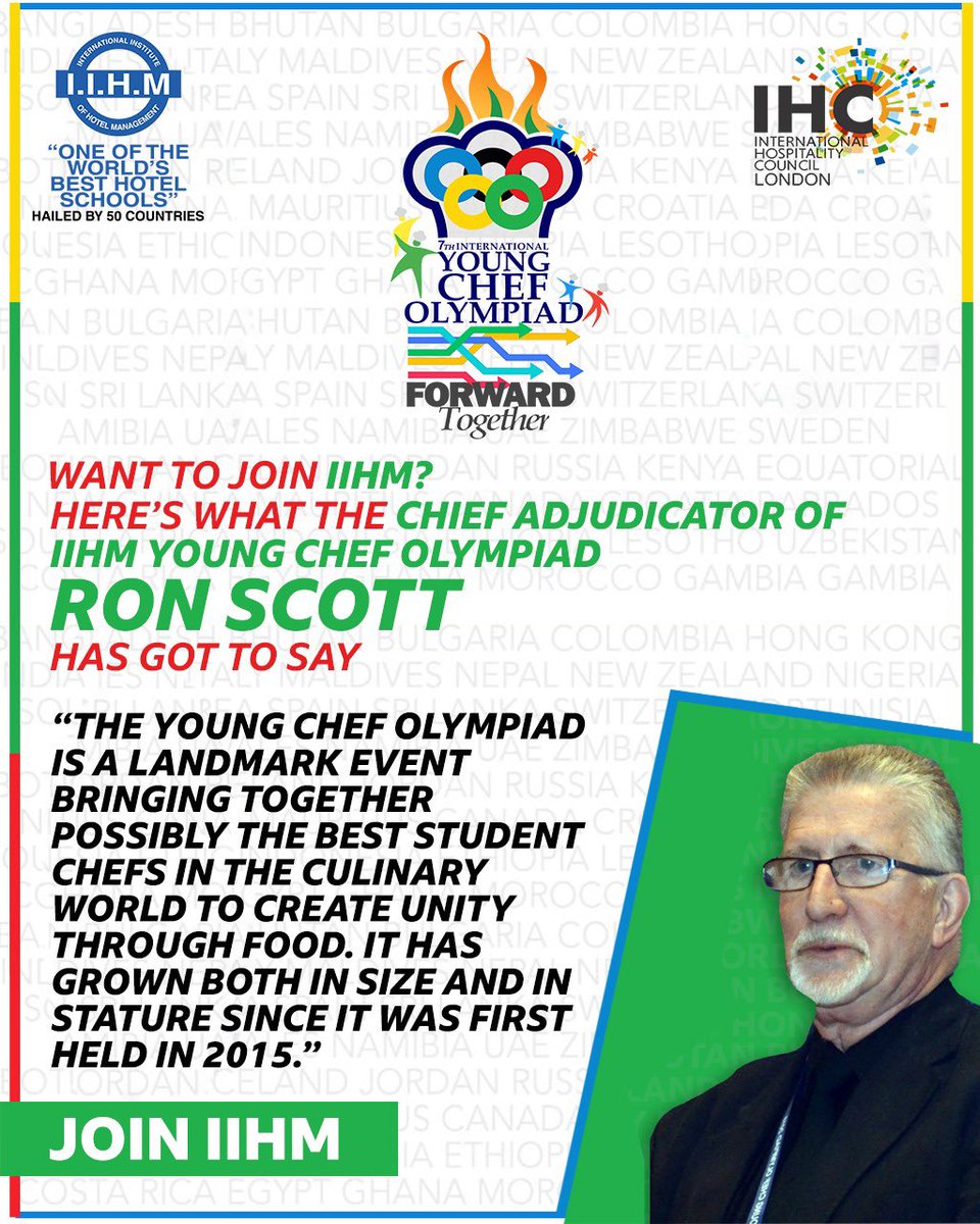 IIHMHOTELSCHOOL's tweet photo. Take a look at what the masterchefs of culinary fraternity has got to say about IIHM. The senior judge of #YCO2021, Ron Scott lauds the globally acclaimed hotel and hospitality management school. Join IIHM: https://t.co/0DyvmY76BP
#CulinaryCorridor #KitchenCorridor
(V) https://t.co/oXV9wkZRov