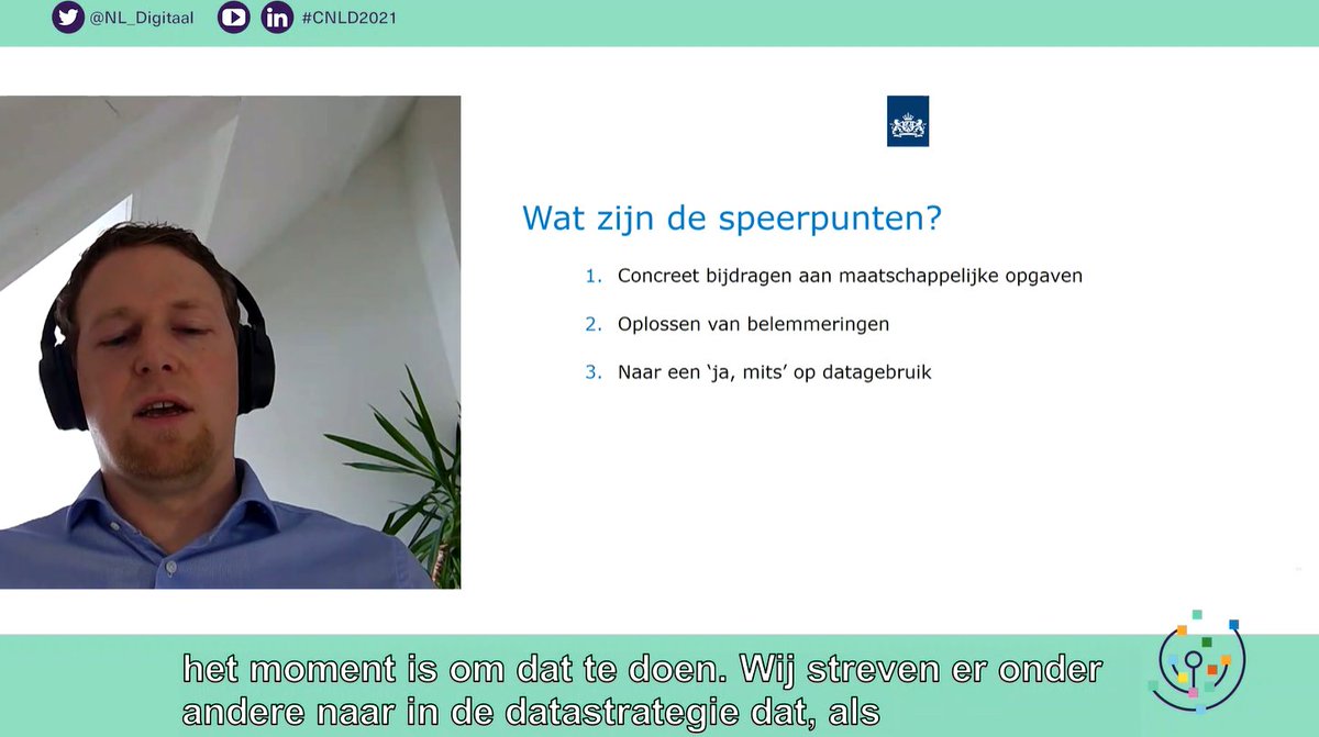 ArentsHA's tweet photo. In de sessie "Interbestuurlijke #datastrategie overheid" op #CNLD2021 worden de #speerpunten van de #Nederlandse datastrategie toegelicht. Vooral van belang is dat de #overheid evolueert van 'n #houding van "nee, want" naar 'n houding van "ja, mits" qua #datadelen &amp; #datagebruik https://t.co/UWXa6PQzh7