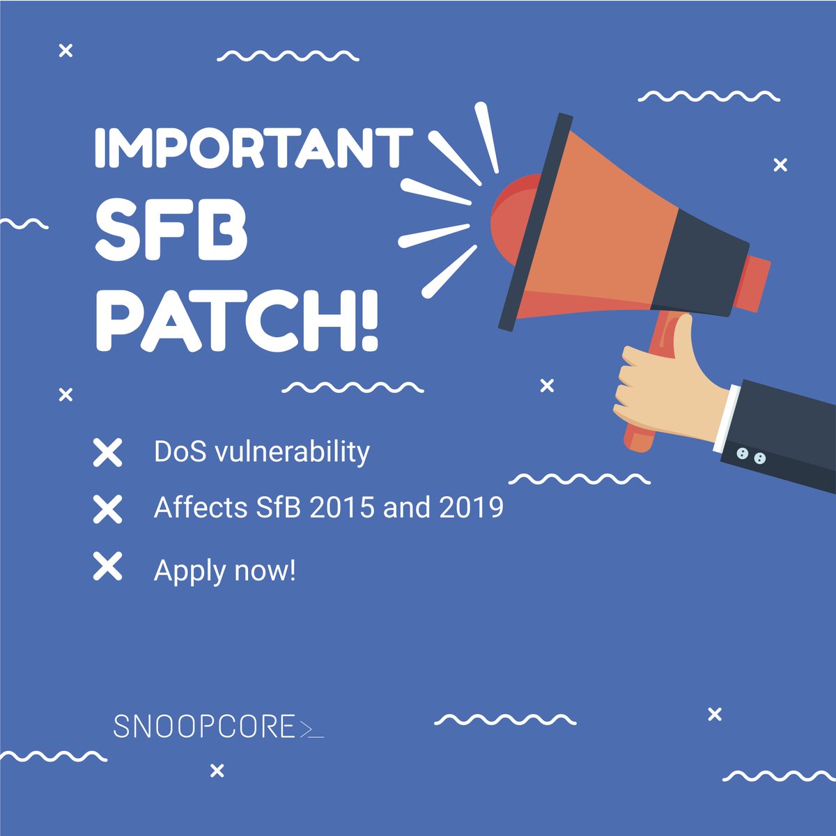 snoopcore_com's tweet photo. If you are still running #SkypeForBusiness On-Premises, an important #SecurityUpdate has been released, patch your servers now! if you want to be protected. More information https://t.co/REvAKToT2V https://t.co/KtT4aqx5Ls