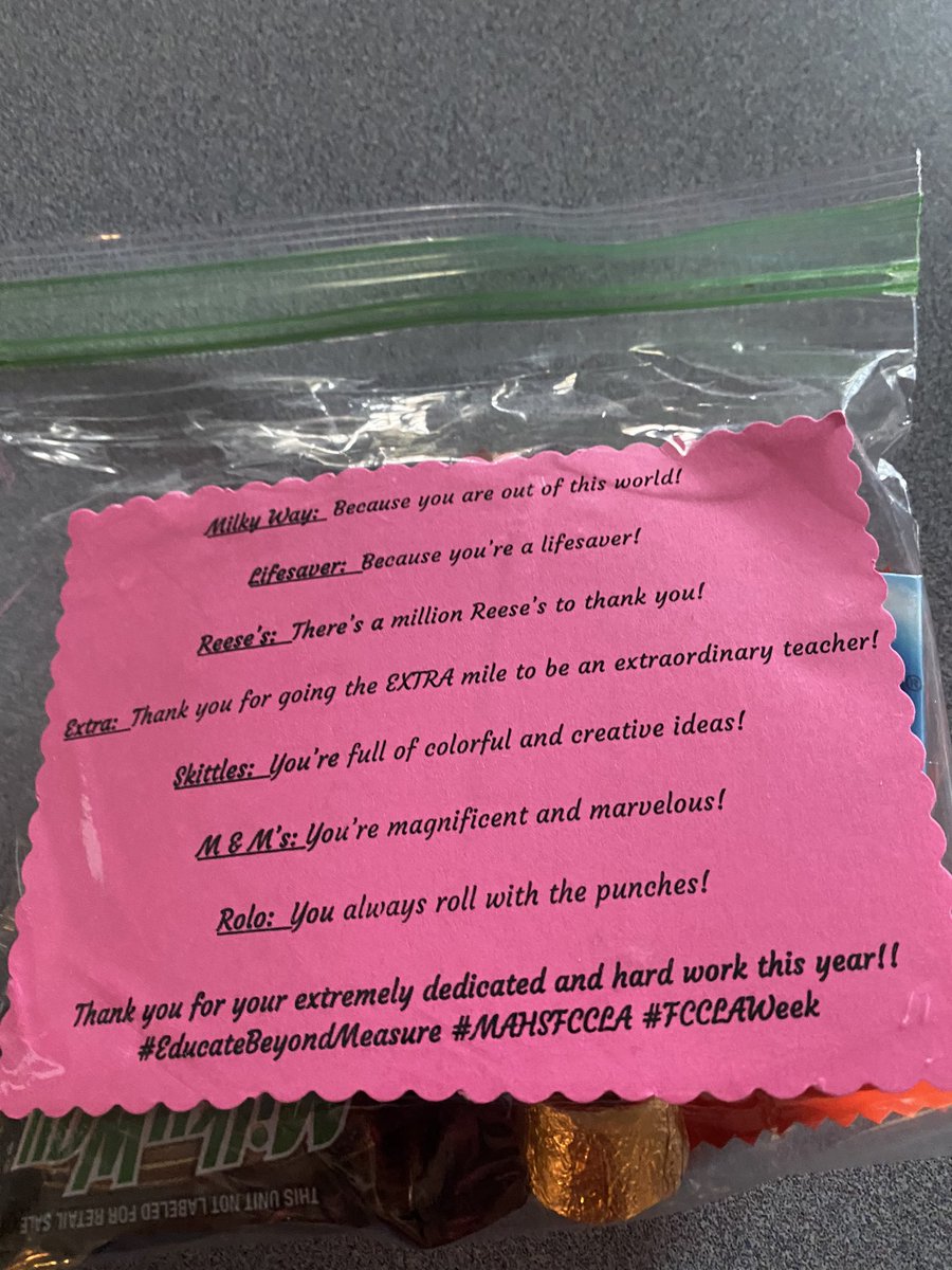 dlyoncarpenter's tweet photo. In Mount Airy City Schools we have been back in the classroom daily since August!! You better believe the teachers here are incredible! FCCLA would like to recognize your hard work with this small token of appreciation!
#EducateBeyondMeasure #MAHSFCCLA #FCCLAWeek https://t.co/lq6qLBnbiZ