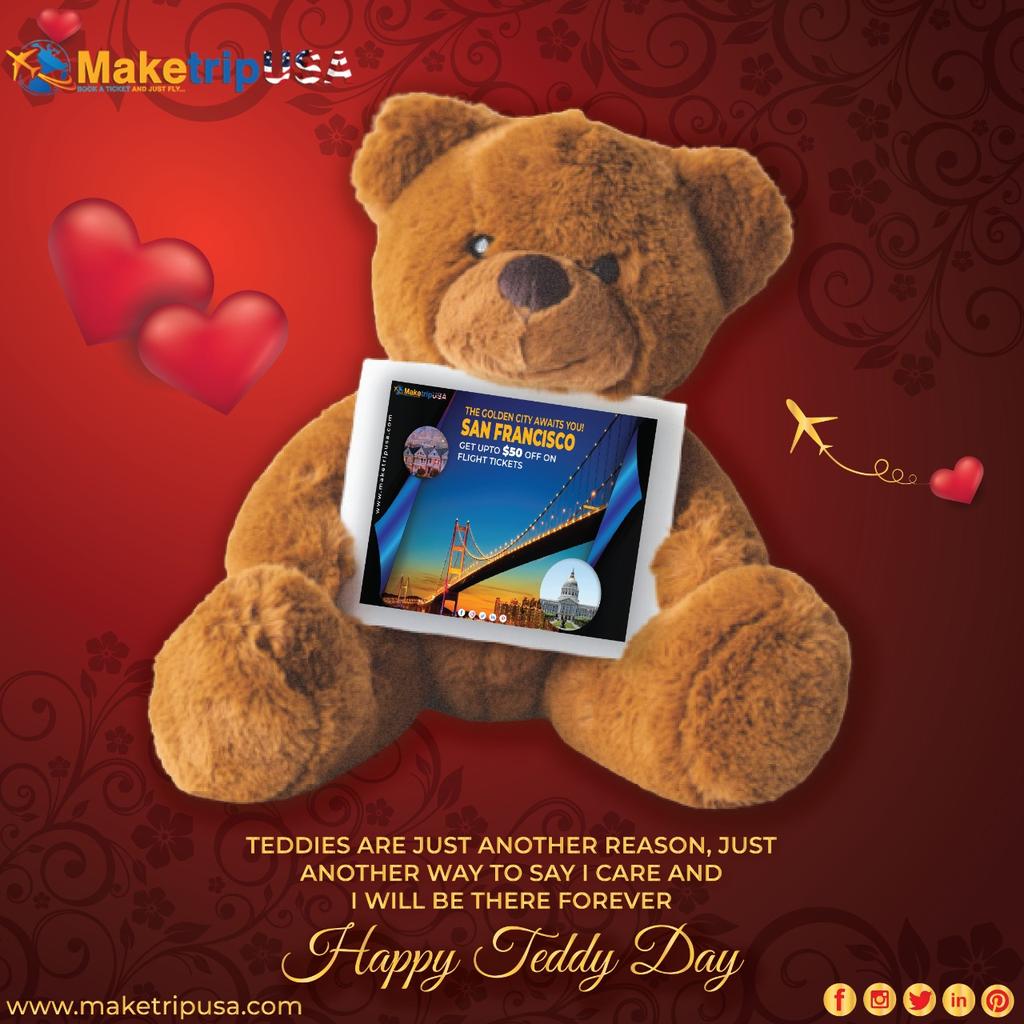MaketripUSA's tweet photo. Teddies are just another reason,Just another way to say I care and I will be there forever.We wish you a very happy #valentineday.Checkout amazing deals& offers on #flight #tickets.Visit our official website now! #mtusa #coachclass #cheaptickets #bookings #USA #travel #teddyday https://t.co/v2FanrC8oL
