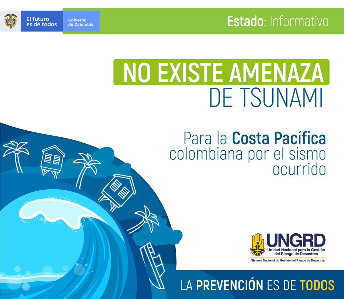 De acuerdo con la <a href="/Dimarcolombia/">DimarColombia</a> NO existe amenaza de #tsunami para la costa del Pacífico de Colombia, tras #sismo de 7.9 de magnitud en Nueva Caledonia (Islas Loyalty - Oceanía). #SNDATColombia
