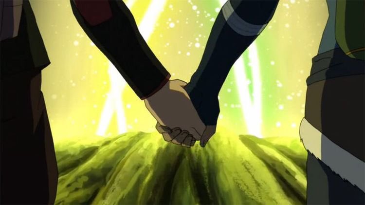 a thread of korrasami holding hands