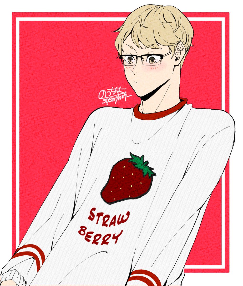 1boy male focus solo glasses strawberry blonde hair food  illustration images