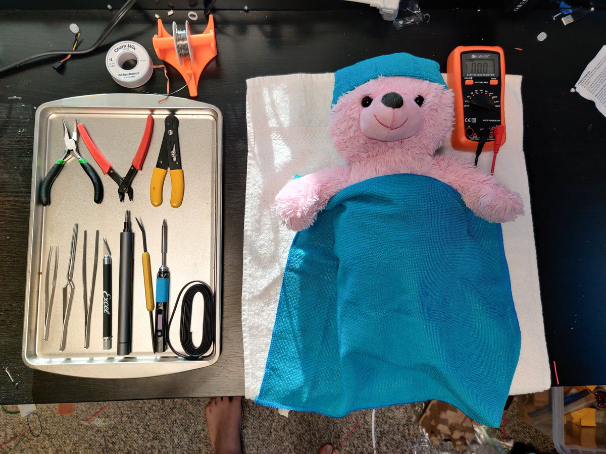 Bad news: My daughter's beloved stuffed bear, Pinkie Pie, suffered an acute LED failure last night. She's about to go in for an emergency circuit bypass graft.Please keep her in your hopes and prayers.