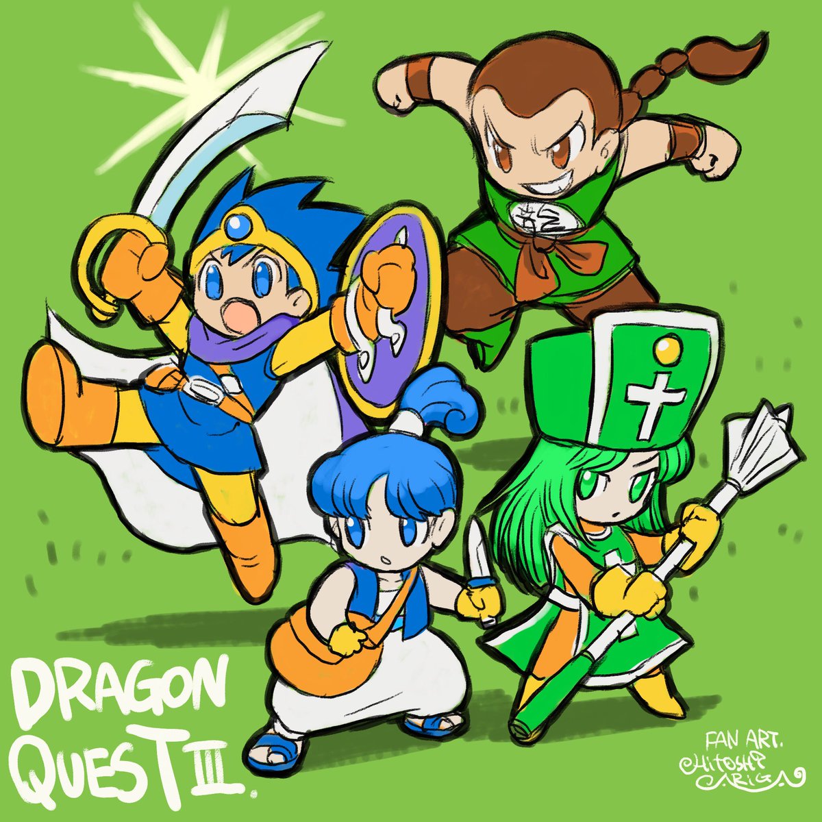 「ドラゴンクエストⅢ
33周年おめでとうございます?

私が最初に冒険した仲間たち」|ありがひとし🌇のイラスト