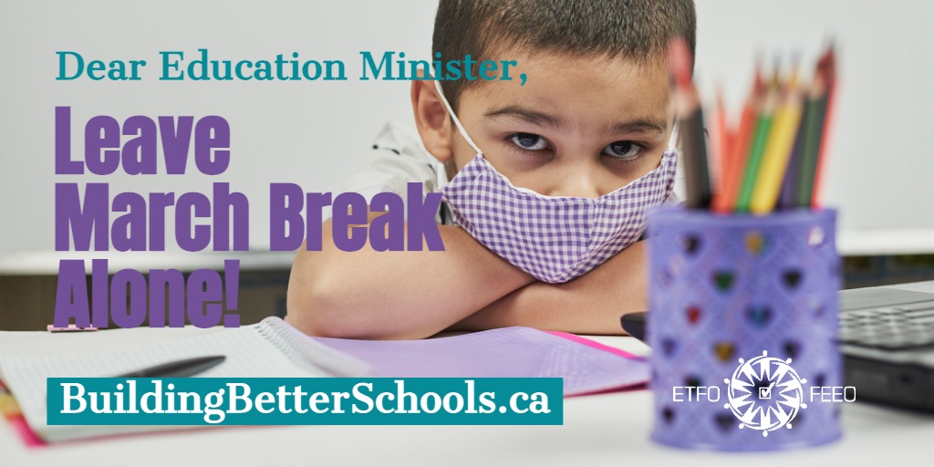 ETFOeducators's tweet photo. Keep #MarchBreak in March! That was the message @etfopresident delivered to the Minister of Education in this #ETFO letter 📩 
https://t.co/riBfHjWMoA 

#onted #onpoli https://t.co/nbyzhGdpTQ