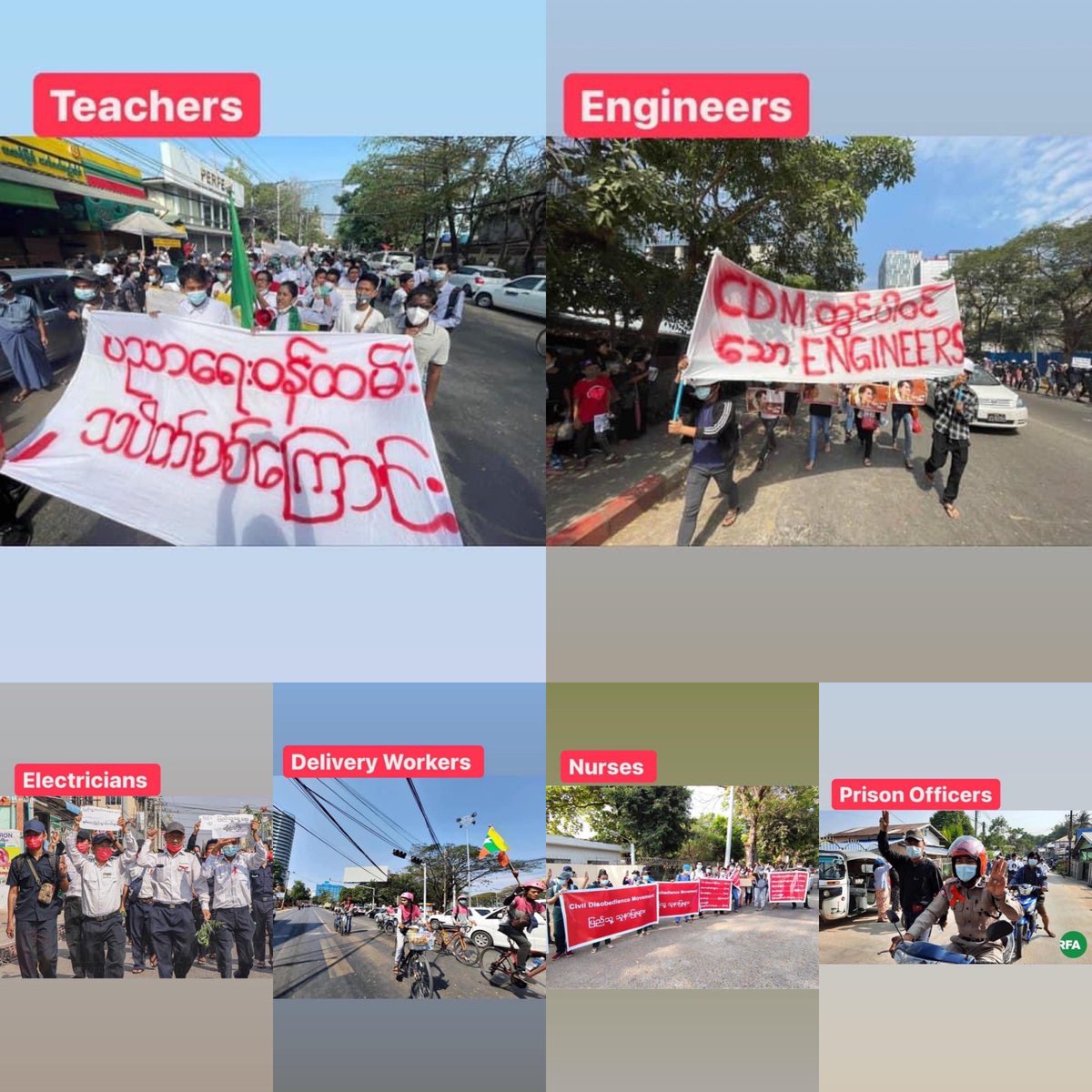 Millions of people are rejecting and protesting on military coup, rebelling in order to receive democracy , standing on the side of our real leader (Aung San Suu Kyi) &amp; Our real president (U Win Myint). Millions of us are fighting for democracy ☮️✌️🕊.
#rejectmilitarycoupmyanmar
