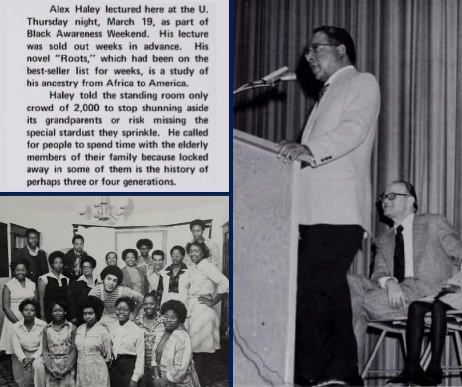UDSpartanNation's tweet photo. #UDHistory: Alex Haley, author of the book "Roots" spoke at the University of Dubuque. The Black Presidium - Black Student Union sponsored the event as a part of Black Awareness Weekend in March of 1977. https://t.co/oofmce1TUA