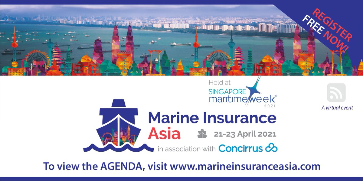 We are excited to announce that #Marine #Insurance #Asia in association with <a href="/concirrus/">Concirrus</a> will run virtually this year from 21-23 April during #Singapore #Maritime Week! This year's event is FREE to attend. Visit bit.ly/3q9mbEW to view the AGENDA and REGISTER today!