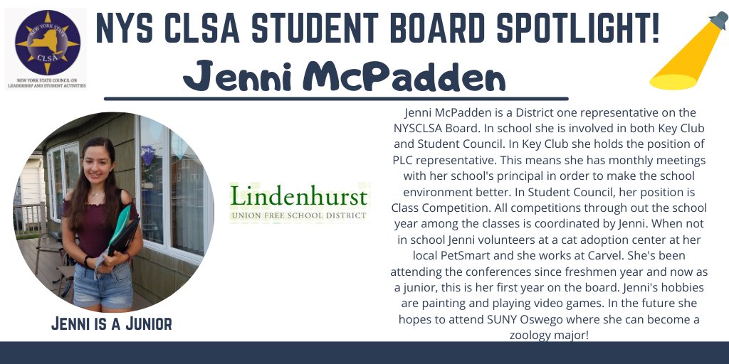 NYSCLSA (@nysclsa) on Twitter photo We’d like to introduce you to our NYS CLSA student board members. Every Wednesday, we’ll spotlight one of our amazing leaders. Today we’re starting with Jenni! <a href="/lindystuco/">Student Council</a>
#Leadership #Studentspotlight #NYSCLSA We’d like to introduce you to our NYS CLSA student board members. Every Wednesday, we’ll spotlight one of our amazing leaders. Today we’re starting with Jenni! <a href="/lindystuco/">Student Council</a>
#Leadership #Studentspotlight #NYSCLSA