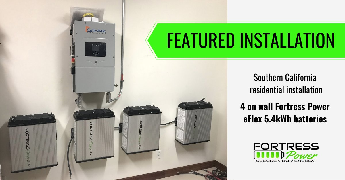 fortress_power's tweet image. Check out these 4 eFlex 5.4kWh batteries that were installed in Southern California! For more information on the eFlex - click here: fortresspower.com/lithium-iron-p…  
#solarstoragesolutions #offgrid #solarpower