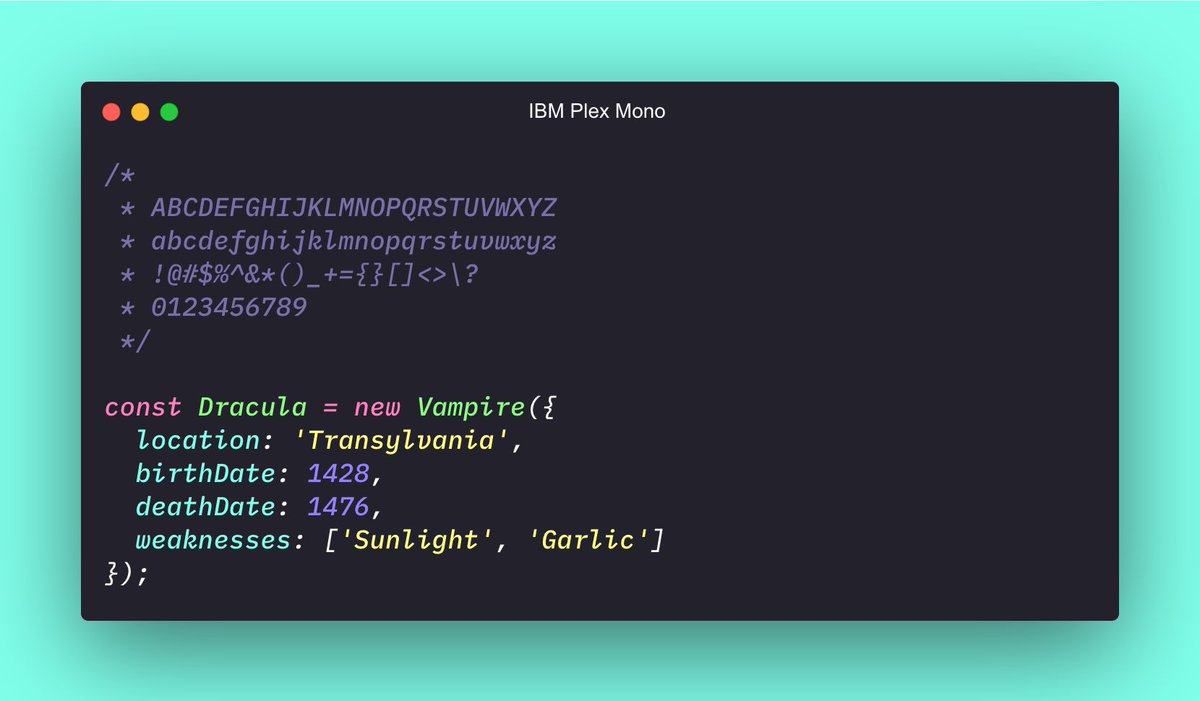 2. IBM Plex MonoThe Plex family was created to replace Helvetica as the IBM corporate typeface after more than 50 years.The italics look great, and it features very crisp and easy-to-read glyphs. Unfortunately, it doesn't include ligatures.