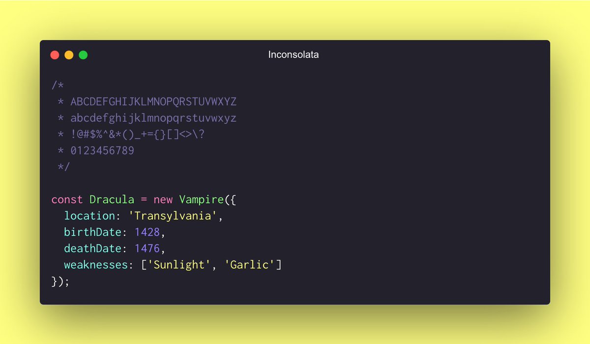11. InconsolataAn open source alternative to the proprietary Consolas font from Microsoft.It's a monospace font designed for printed code listings, terminal emulators, and similar uses. Comes with ligatures for a great coding experience.Made by  @raphlinus