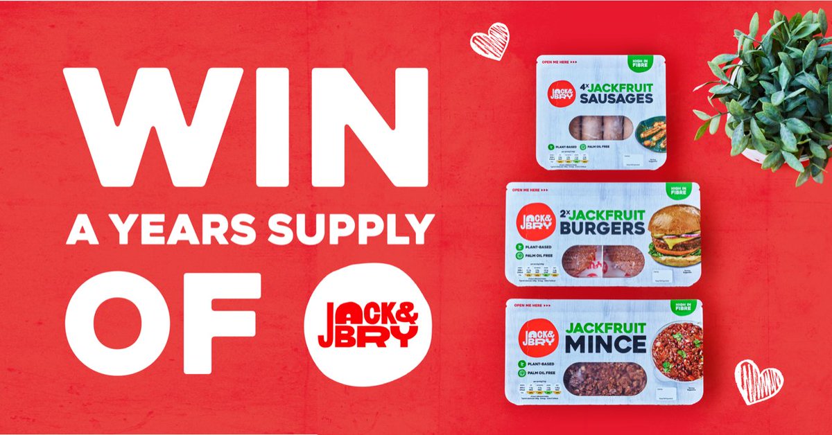 Win a years supply of Jack &amp; Bry!

❤️WHAT YOU WIN
A  years supply of our famous jackfruit bundles

❤️HOW TO ENTER
1. Like this post
2. Follow us
3. Tag people you know will  ❤️this too

*entrants must be 18+ and reside in the UK
*one prize will be drawn on Monday 15th February