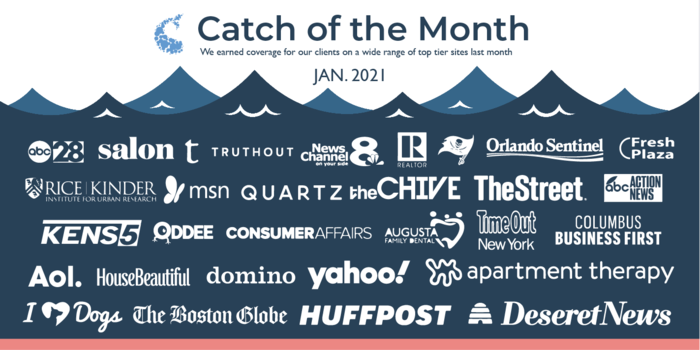 GoFishDigital's tweet photo. January of 2021 ✅ , did that month fly by to anyone else? We are so proud to have had our clients featured in these publications over the past month! #catchofthemonth #contentmarketing #digitalmarketing https://t.co/oAgDpE2Rar