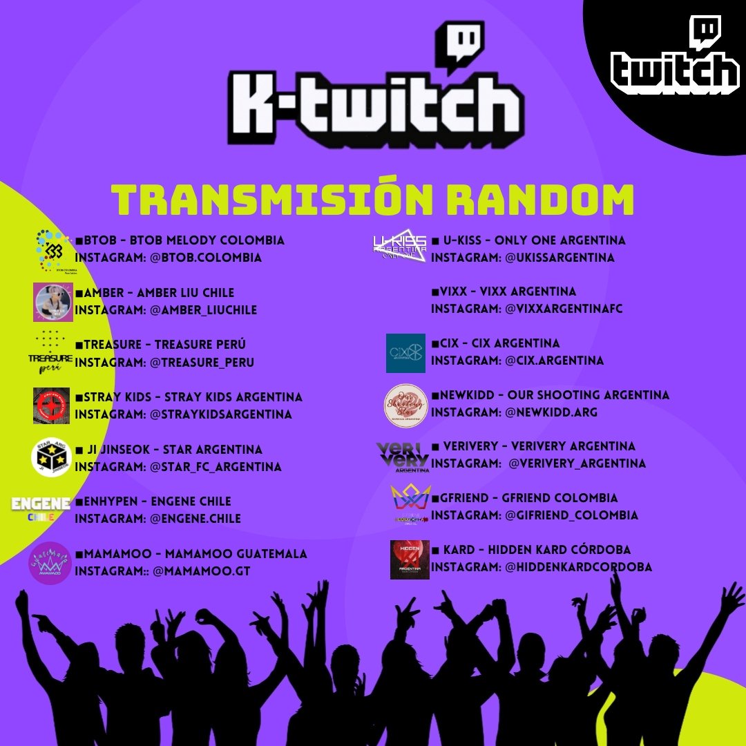 oficialktwitch's tweet image. ✨ TRANSMISIÓN RANDOM ✨

📆 14 DE FEBRERO
🕔 5AM KST - 17HS ARGENTINA

🎉LOS ESPERAMOS PARA PASAR UNA HERMOSA TARDE JUNTOS!! 😍 

▫️¿QUE ES TRANSMISIÓN RANDOM?
▫️Se transmite lo que los Fans pidan en Vivo

👇🏼Grupos y solistas disponibles👇🏼

#KTWITCH #KPOPTWITCH #TWITCH #KPOP