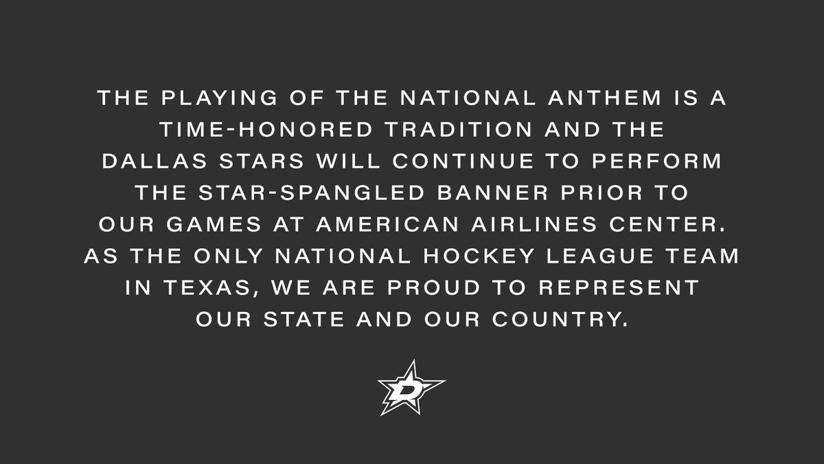 We have issued the following statement regarding the National Anthem.