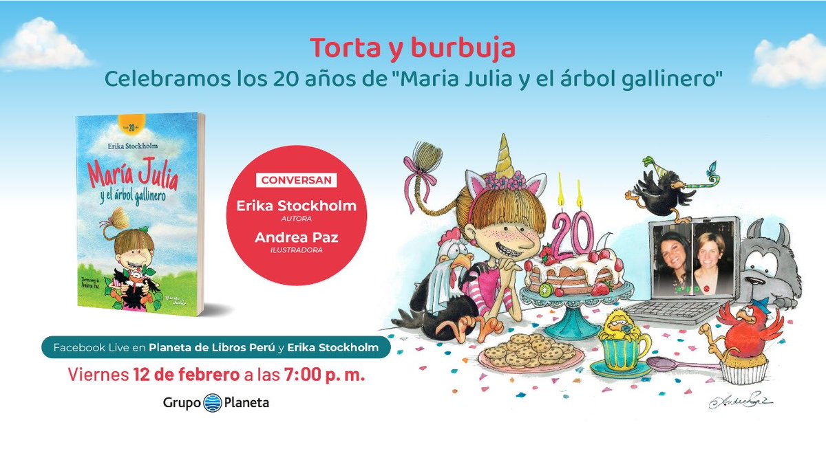 Erika Stockholm (@erikastockholm1) on Twitter photo “María Julia y el árbol gallinero” cumple 20 años en librerías. Este viernes a las 7 p.m.
Andrea Paz (ilustradora y escritora) y yo, conversaremos sobre la creación de este libro - álbum y todo lo que nos trajo a través de los años. <a href="/PlanetaLibrosPe/">Planeta de Libros PE</a> “María Julia y el árbol gallinero” cumple 20 años en librerías. Este viernes a las 7 p.m.
Andrea Paz (ilustradora y escritora) y yo, conversaremos sobre la creación de este libro - álbum y todo lo que nos trajo a través de los años. <a href="/PlanetaLibrosPe/">Planeta de Libros PE</a>