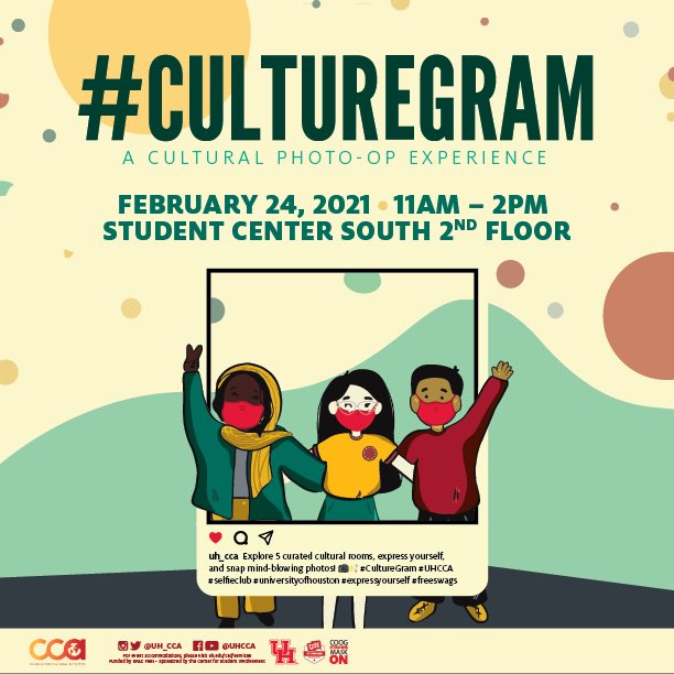 Instagram game looking weak? DO. 👏NOT. 👏WORRY.👏 #CultureGram is right around the corner!

Experience the fun in 5 curated cultural themed rooms on Wednesday, February 24, 2021 from 11AM-2PM and take fun photos to 🔥🌶 s p i c e 🌶🔥 up your insta