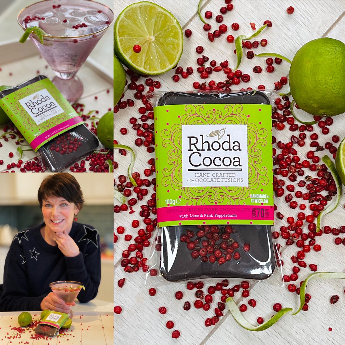 So that day of Love 💕 is nearly upon us! Have you tried the new Rhoda Cocoa flavour? Lime and Pink Peppercorn on 70% Dark Chocolate. Lovely with a cheeky G&amp;T! 💕💕♥️ 💗 #shoplocal #wicklownaturally #chocolate #lovelocal