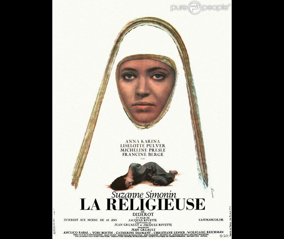 Suzanne Simonin, la religieuse de Diderot, de Jacques Rivette, 1966 adaptation du livre de Diderot de La Religieuse, qui a tant choqué la France, que le film a été censuré. La censure sera finalement levée presque 10 ans plus tard, en 1975, par le Conseil d’Etat.