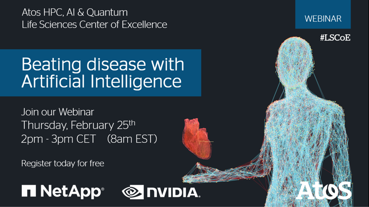 “Beating Disease with #ArtificialIntelligence” – Technologists from Atos HPC, AI &amp; Quantum #LifeSciences CoE, joined by experts from our partners NetApp and Nvidia, will in this #webinar walk you through our #healthcare journey.

Register today 👉 okt.to/UO19vk

#LSCoE
