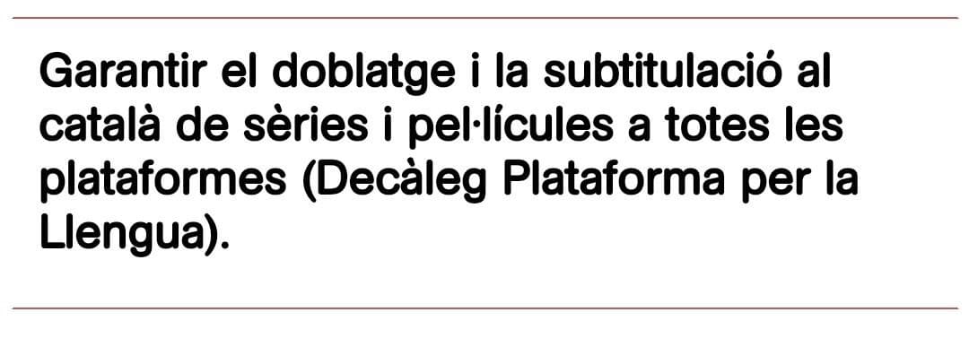 PrimariesCat's tweet photo. #PrimàriesCatalunya ha aprovat íntegrament el Decàleg de Plataforma per la Llengua @llenguacat, que inclou garantir el doblatge i la subtitulació @DoblatgeCatala al Català a totes les plataformes.

#SenseExcuses 

https://t.co/JwFORXqQTC https://t.co/c2AN3B5csU