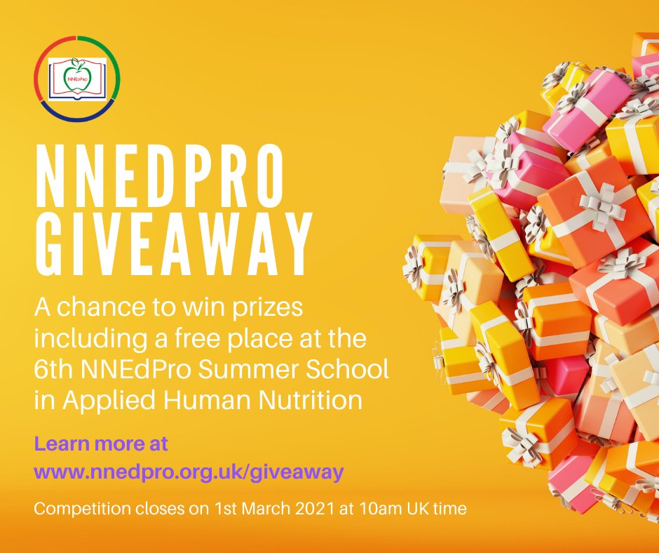 nnedpro's tweet photo. GIVEAWAY! Stand a chance of winning 1 of 8 prizes, including a FREE PLACE at the 6th NNEdPro Summer School in Applied Human Nutrition this May, valued at £395! Learn more at https://t.co/TAtdcUjwAO! Goodluck 😉 https://t.co/T18BjC5Bzx