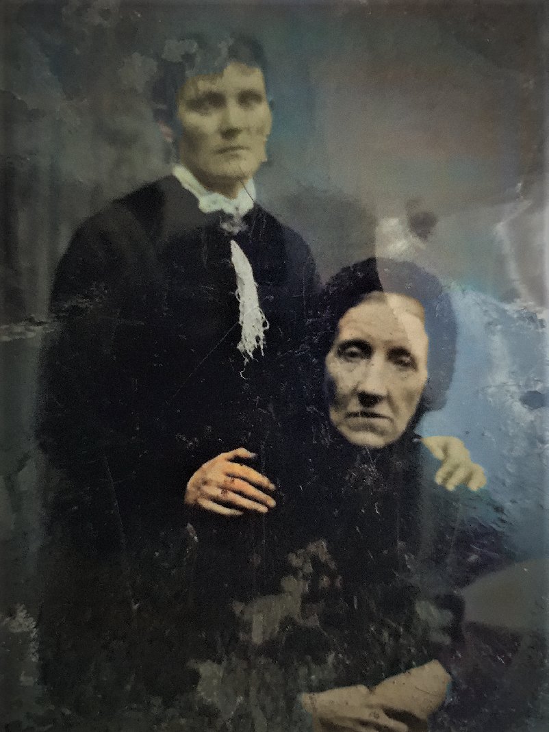 mungotalks's tweet image. I have been #colorizing #oldphotographs. The photo is on a plate of thin metal. The lady sitting down is my x4 Grandmother Agnes Mcqueen nee Miller born #Dundee 1810 - 1872 and the lady standing is my x3 Grandmother Ann Phillips born Dundee 1831 - 1872. #familyhistory #genealogy
