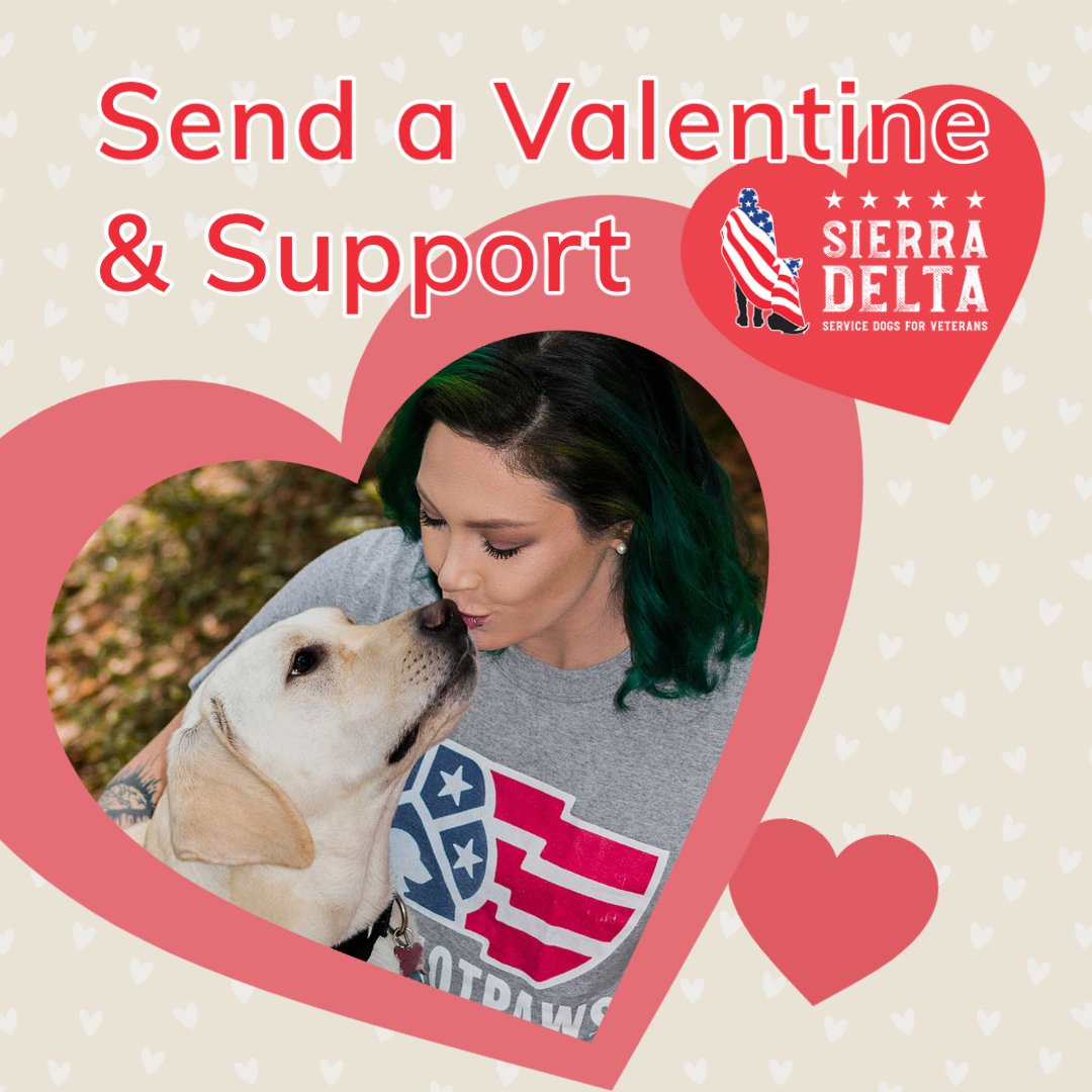 SierraDeltaDogs's tweet photo. Help us share the ❤️love❤️ this week by donating $5 (or more) to Sierra Delta. When you dedicate your donation at https://t.co/lVODfsaWrm we will send an e-card to your friend or loved one. 🐾 

#sierradelta #servicedogsforveterans #sierradeltavalentine2021 https://t.co/SbWjgeUE3K